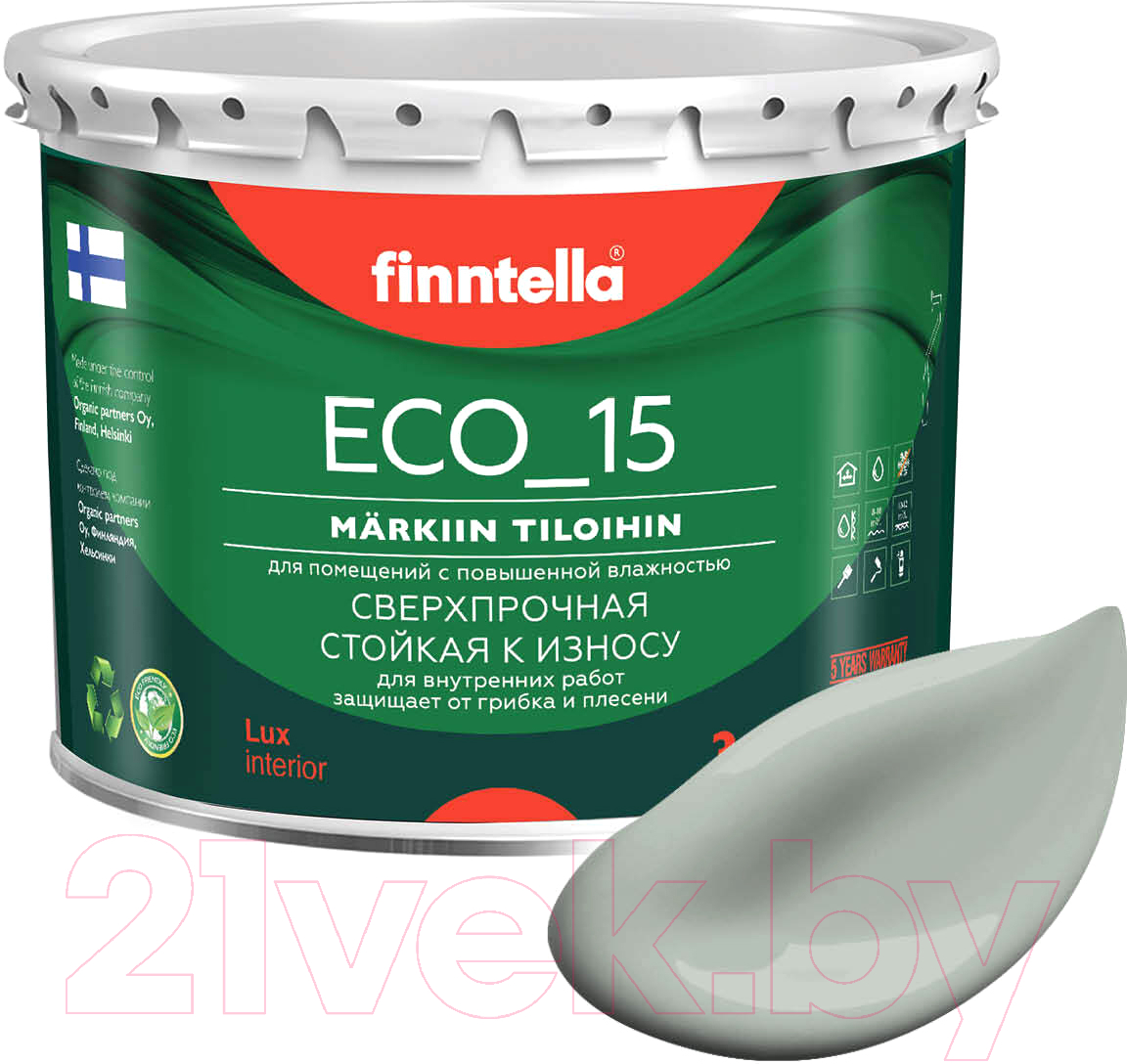 Краска Finntella Eco 15 Poly / F-10-1-3-FL053 (2.7л, серо-зеленый)