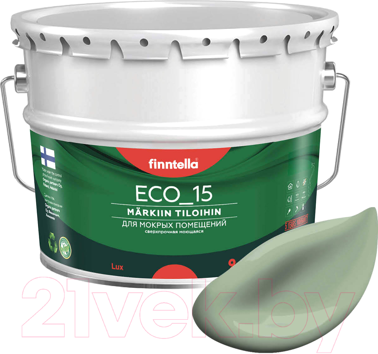 Краска Finntella Eco 15 Pastellivihrea / F-10-1-9-FL042 (9л, светло-зеленый хаки)