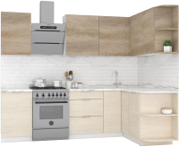 Готовая кухня Интермебель Микс Топ-12 2x1.5м правая (дуб каньон/вудлайн кремовый/венато) - 