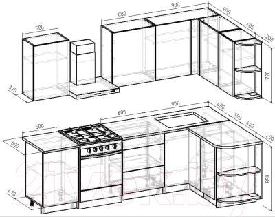 Готовая кухня Интермебель Микс Топ-12 2x1.5м правая (дуб каньон/вудлайн кремовый/венато)