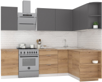 Готовая кухня Интермебель Микс Топ-15 2x1.6м правая (графит серый/дуб крафт золотой/дуб крафт золотой) - 