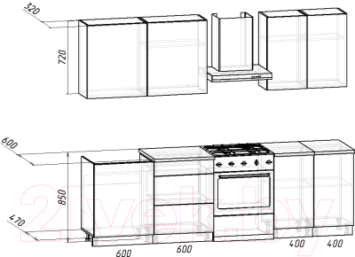 Готовая кухня Интермебель Микс Топ-5 2.0м (графит серый/дуб крафт золотой/дуб крафт золотой)
