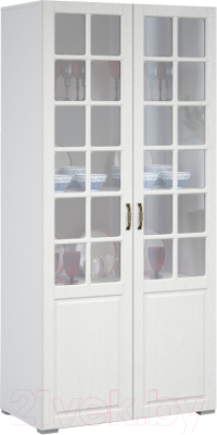 Шкаф с витриной Империал Лацио 2д (белый/белое дерево)