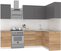 Готовая кухня Интермебель Микс Топ-22 2x1.42м правая (графит серый/дуб крафт золотой/дуб крафт золотой) - 