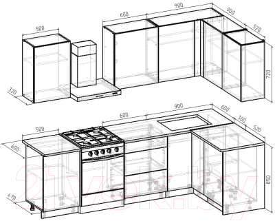 Готовая кухня Интермебель Микс Топ-22 2x1.42м правая (дуб каньон/вудлайн кремовый/венато)