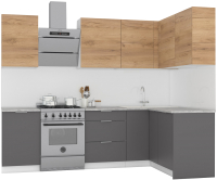 Готовая кухня Интермебель Микс Топ-25 2x1.52м правая (дуб крафт золотой/графит серый/ателье светлое) - 