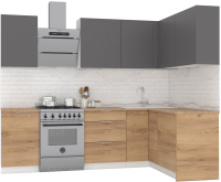 Готовая кухня Интермебель Микс Топ-25 2x1.52м правая (графит серый/дуб крафт золотой/дуб крафт золотой) - 