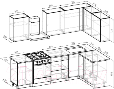 Готовая кухня Интермебель Микс Топ-25 2x1.52м правая (графит серый/дуб крафт золотой/дуб крафт золотой)