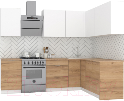 Готовая кухня Интермебель Микс Топ-28 2x1.72м правая (белый премиум/дуб крафт золотой/венато)