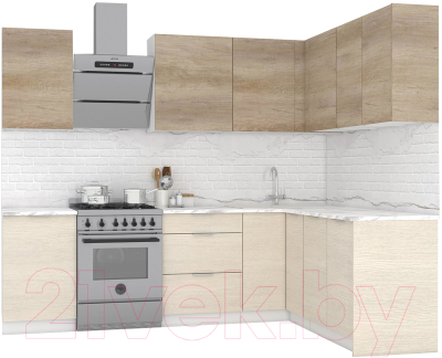 Готовая кухня Интермебель Микс Топ-28 2x1.72м правая (дуб каньон/вудлайн кремовый/венато)