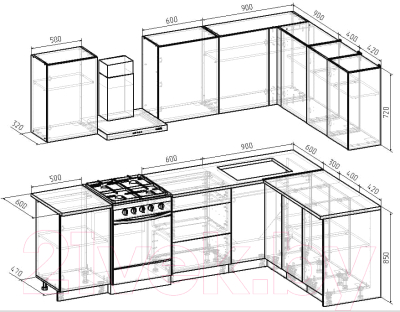 Готовая кухня Интермебель Микс Топ-28 2x1.72м правая (дуб каньон/вудлайн кремовый/венато)