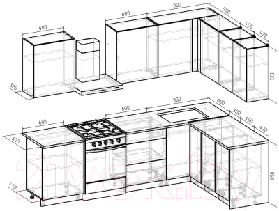 Готовая кухня Интермебель Микс Топ-29 2.1x1.72м правая (дуб каньон/вудлайн кремовый/венато)