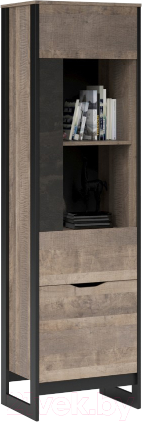 Шкаф-пенал с витриной Империал Стокгольм 1д1в высокий левый (дуб гранж песочный/железный камень)