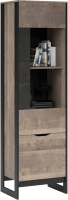 Шкаф-пенал с витриной Империал Стокгольм 1д1в высокий левый (дуб гранж песочный/железный камень) - 