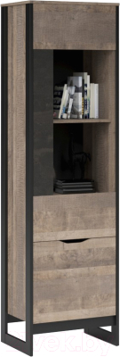 Шкаф-пенал с витриной Империал Стокгольм 1д1в высокий правый (дуб гранж песочный/железный камень)