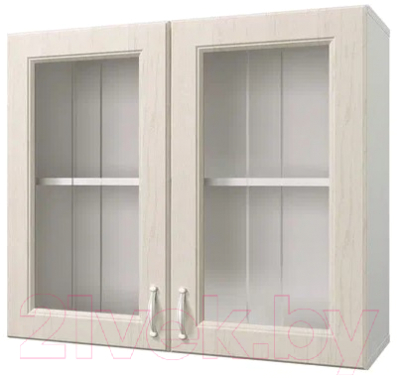 Шкаф навесной для кухни Горизонт Мебель Принцесса 80 с витриной (бежевый)