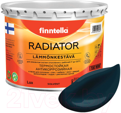 Краска Finntella Radiator Ukonilma / F-19-1-3-FL008 (2.7л, темно-сине-зеленый)