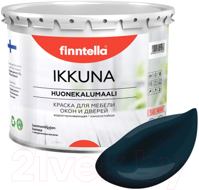 Краска Finntella Ikkuna Ukonilma / F-34-1-3-FL008 (2.7л, темно-сине-зеленый, матовый)