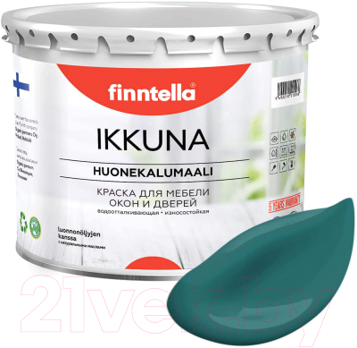 Краска Finntella Ikkuna Malakiitti / F-34-1-3-FL035 (2.7л, темно-бирюзовый, матовый)