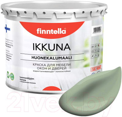Краска Finntella Ikkuna Pastellivihrea / F-34-1-3-FL042 (2.7л, светло-зеленый хаки, матовый)