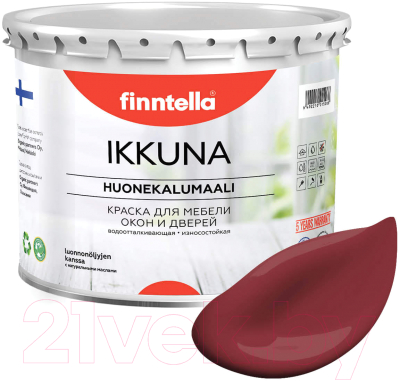 Краска Finntella Ikkuna Viininpu / F-34-1-3-FL130 (2.7л, финский бордовый, матовый)