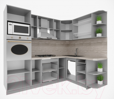 Готовая кухня Интерлиния Мила Деко 1.68x2.4 правая (луна/луна/травертин серый)