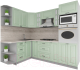Кухонный гарнитур Интерлиния Мила Деко 1.68x2.4 левая (мята/мята/травертин серый) - 