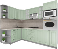 Кухонный гарнитур Интерлиния Мила Деко 1.68x2.6 левая (мята/мята/травертин серый) - 