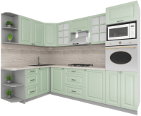 Кухонный гарнитур Интерлиния Мила Деко 1.68x2.8 левая (мята/мята/травертин серый) - 