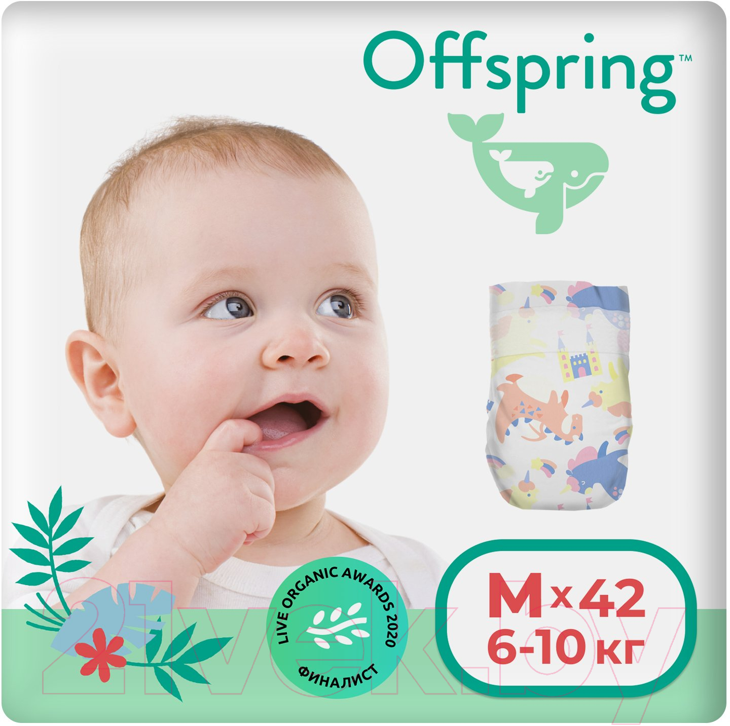 Подгузники детские Offspring M 6-10кг Единороги / OF01M42FRT (42шт)