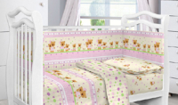 Комплект постельный для малышей Fun Ecotex Мишутка и зайка / 10302/1 (розовый) - 