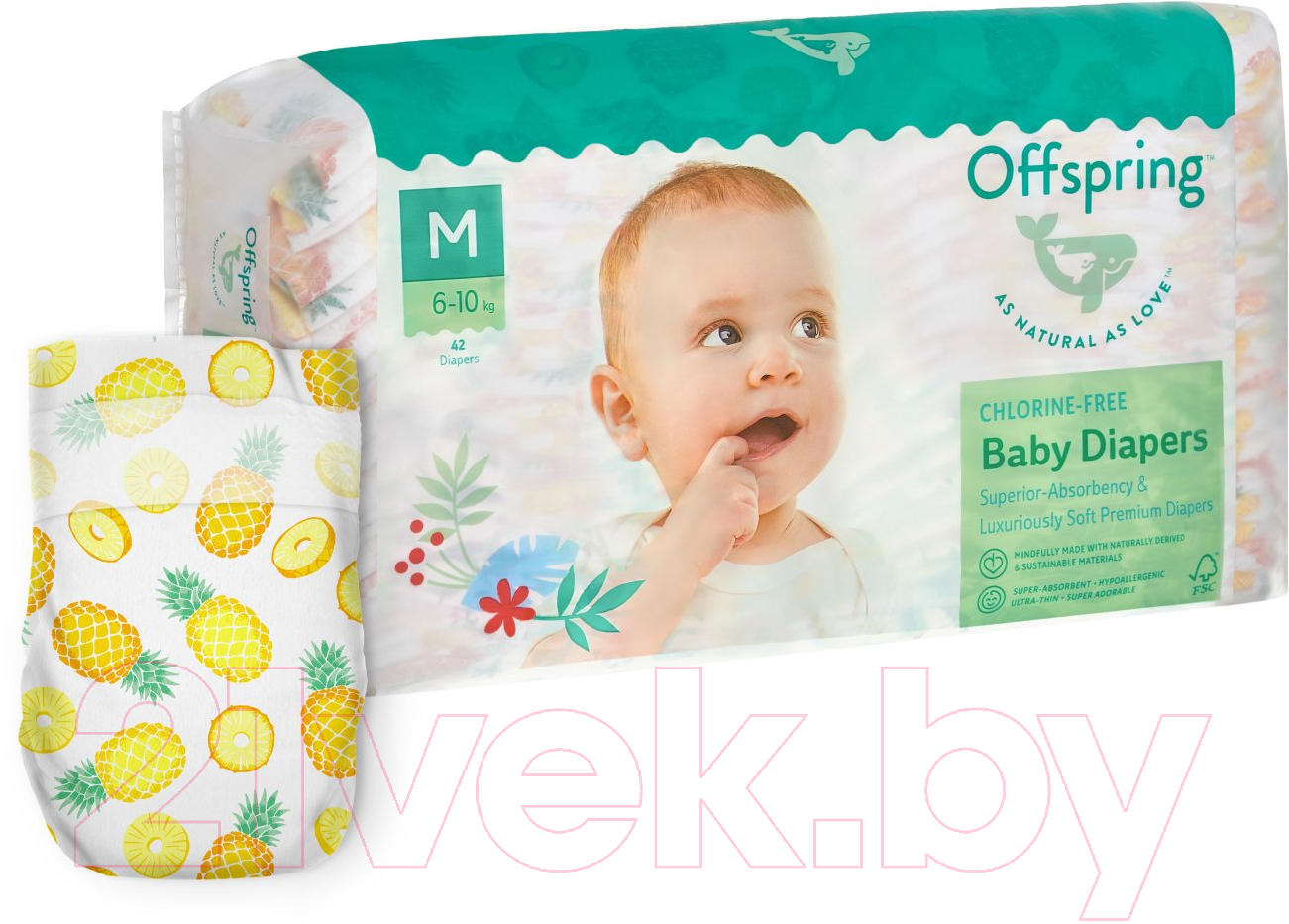 Подгузники детские Offspring M 6-10кг Ананасы / OF01M42PHP (42шт) — фото 3