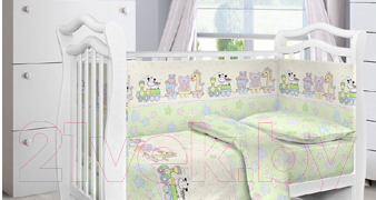 Комплект постельный для малышей Fun Ecotex Веселый паровозик / 10305/1 (зеленый)