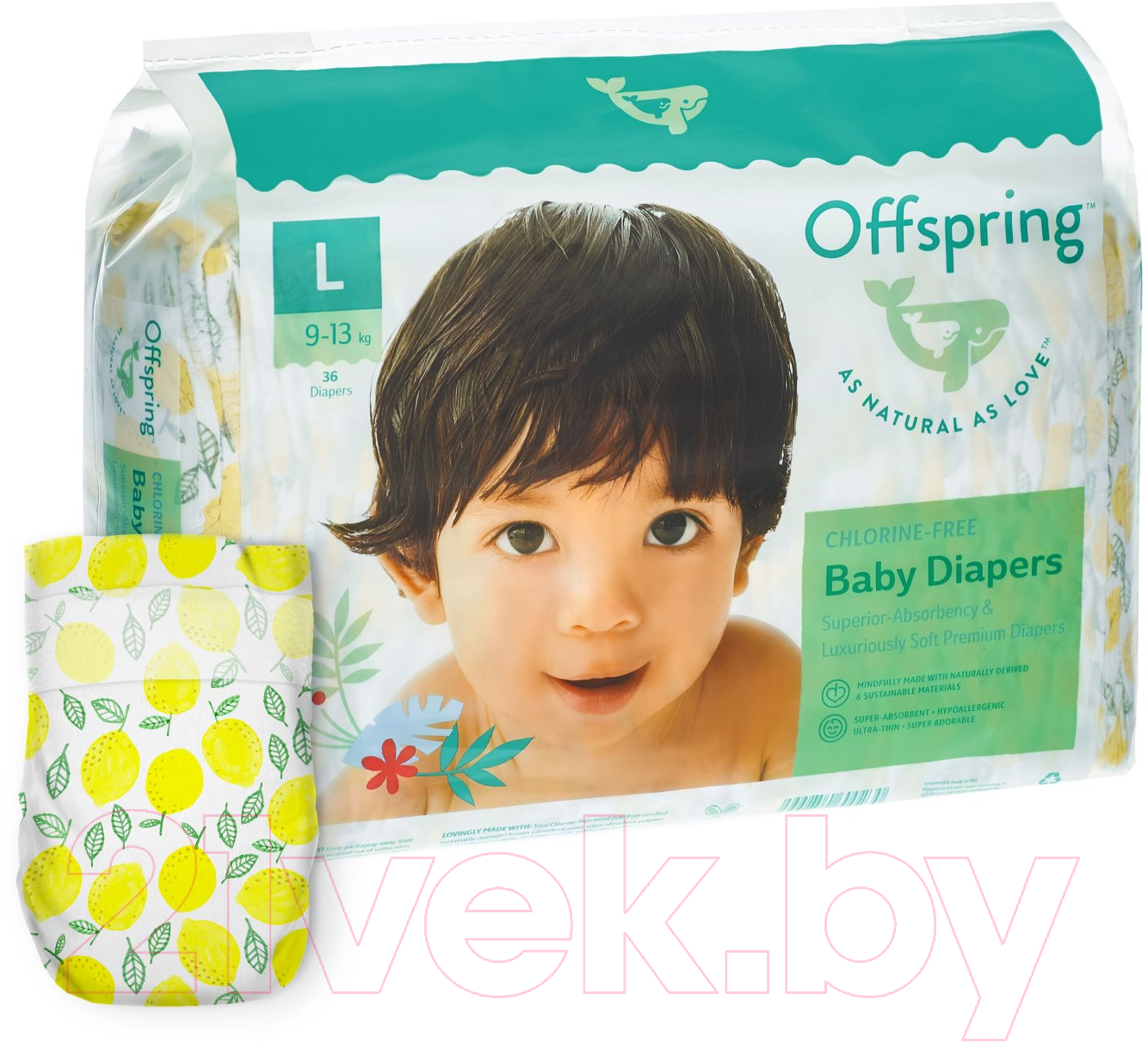 Подгузники детские Offspring L 9-13кг Лимоны / OF01L36LM (36шт)