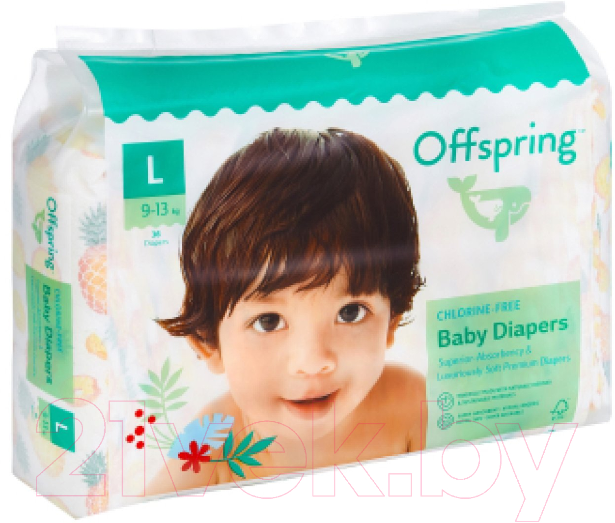 Подгузники детские Offspring L 9-13кг Листочки / OF01L36L (36шт) — фото 3