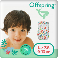 

Подгузники детские Offspring, L 9-13кг Котики / OF01L36A