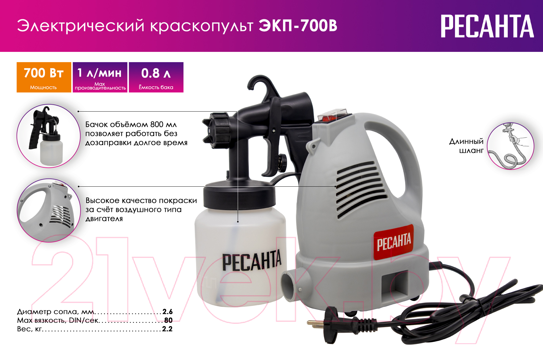 Краскопульт электрический Ресанта 75/17/2 ЭКП-700В