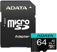 Карта памяти A-data Premier Pro microSDXC 64GB с адаптером (AUSDX64GUI3V30SA2-RA1) - 