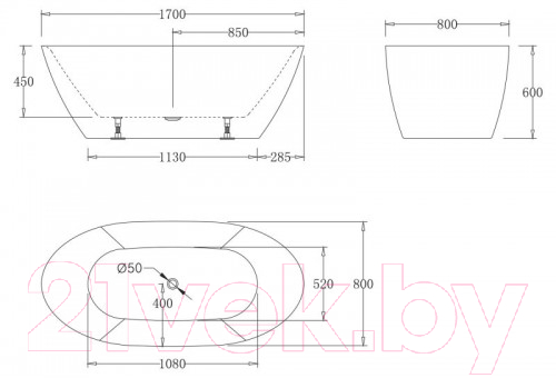 Ванна акриловая BelBagno BB77-1700-W0