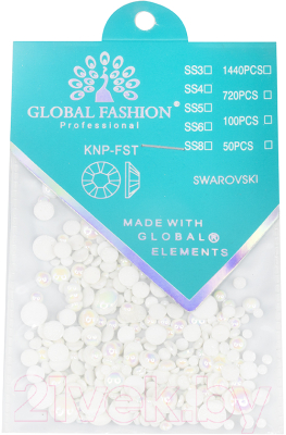 Жемчуг для ногтей Global Fashion Swarovski Микс  (720шт, белый)