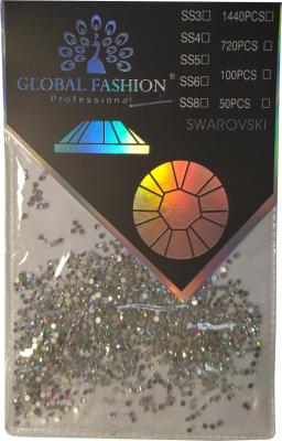 Стразы для ногтей Global Fashion Кристалл Swarovski 10 Gross SS4 AB (1440шт, белый)