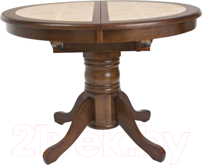 Обеденный стол Tetchair CT 4257 круглый раскладной 107-145x107x75 (дерево гевея/плитка/темный дуб)