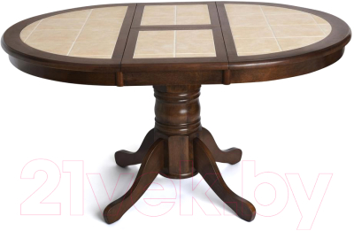 Обеденный стол Tetchair CT 4257 круглый раскладной 107-145x107x75 (дерево гевея/плитка/темный дуб)