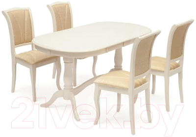 Обеденный стол Tetchair Siena раскладной 150+35+35x80x75 (дерево гевея/Ivory White/слоновая кость)