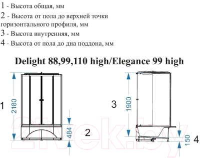 Душевая кабина Domani-Spa Delight 99 High / DS01D99HWM10 (белый/сатин-матированное стекло)