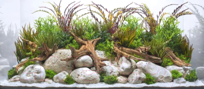 Декорация для аквариума Barbus Прибрежные пейзажи. Насыщенная река / Background 038