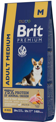 Сухой корм для собак Brit Premium Dog Adult Medium с курицей / 5049967 (15кг)
