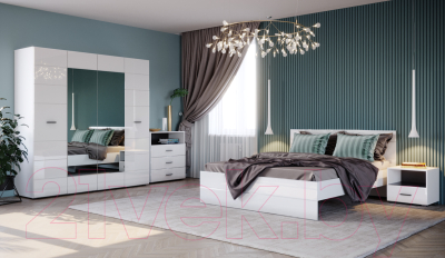 Двуспальная кровать НК Мебель Gloss 160x200 / 72374522 (белый/белый глянец)