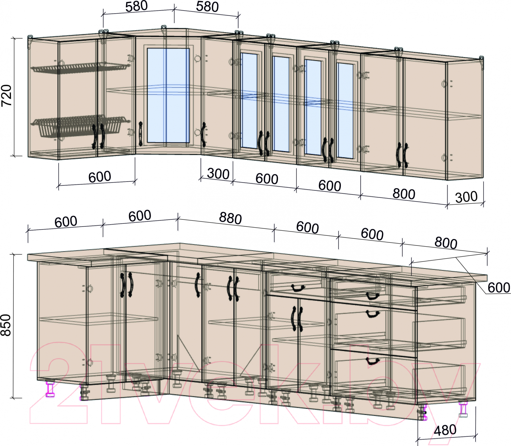 Готовая кухня Интерлиния Мила Крафт 1.2x2.9 (дуб королевский)