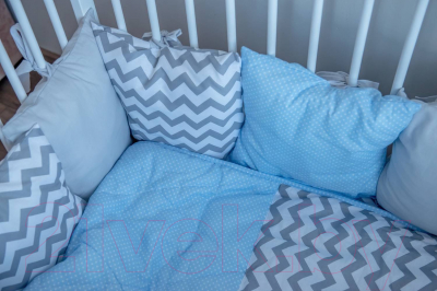 Комплект постельный для малышей Polini Kids Зигзаг 5 (120x60, серый/голубой)